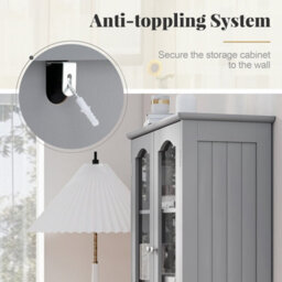 Costway Tall Bathroom Cabinet Freestanding Kitchen Pantry Cupboard 60 X 160 Cm-Grey - thumbnail 8