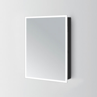 Plum&clay Azure Led Illuminated Black Single Mirrored Wall Cabinet (H)700mm (W)500mm - image 1