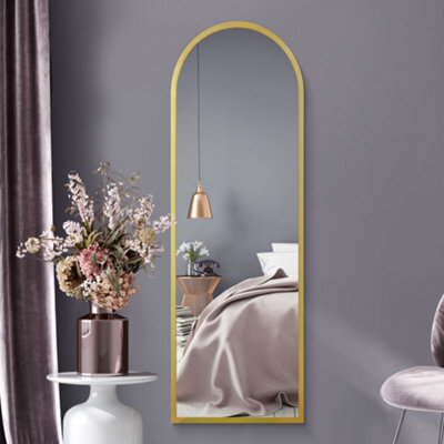 "MirrorOutlet The Arcus - Gold Framed Arched Leaner / Wall Mirror 63"" X 21"" (160Cm X 53Cm)" - image 1