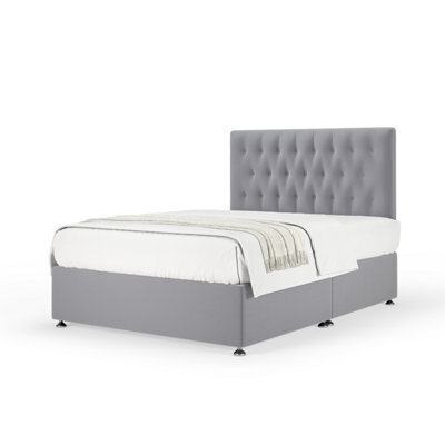 Bedmaster Silver Plush Velvet Divan Base And Button Headboard Double