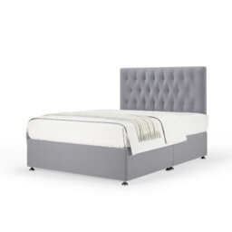 Bedmaster Silver Plush Velvet Divan Base And Button Headboard Double