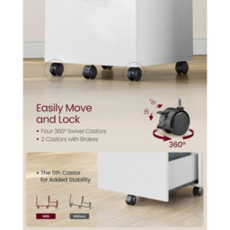 Songmics Two-Drawer Mobile File Cabinet With Wheels, Compact Printer Stand For Office Documents, White - thumbnail 5