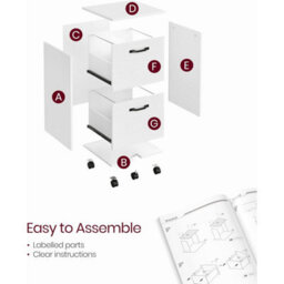 Songmics Two-Drawer Mobile File Cabinet With Wheels, Compact Printer Stand For Office Documents, White - thumbnail 7