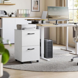 Two-Drawer Mobile File Cabinet With Wheels, Compact Printer Stand For Office Documents, White