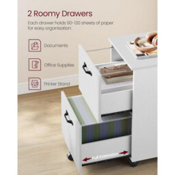 Songmics Two-Drawer Mobile File Cabinet With Wheels, Compact Printer Stand For Office Documents, White - thumbnail 3