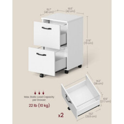 Songmics Two-Drawer Mobile File Cabinet With Wheels, Compact Printer Stand For Office Documents, White - thumbnail 2