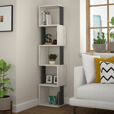 Decortie Piri Ancient White- Anthracite Grey 5 Tier Tall Freestanding Bookcase (H) 161Cm - image 1