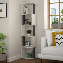 Decortie Piri Ancient White- Anthracite Grey 5 Tier Tall Freestanding Bookcase Shelving Unit (H) 161Cm
