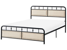 Wyld And Coco Industrial Chic Double Bed Black - Metal Frame, Slatted Support, Fabric Headboard (4Ft6) - thumbnail 3