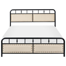 Wyld And Coco Industrial Chic Double Bed Black - Metal Frame, Slatted Support, Fabric Headboard (4Ft6) - thumbnail 1