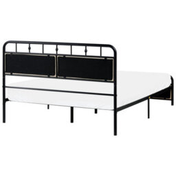 Wyld And Coco Industrial Chic Double Bed Black - Metal Frame, Slatted Support, Fabric Headboard (4Ft6) - thumbnail 6