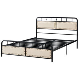 Wyld And Coco Industrial Chic Double Bed Black - Metal Frame, Slatted Support, Fabric Headboard (4Ft6) - thumbnail 4