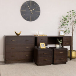 Melody Maison Dark Wood Chest Of 3 Drawers, Dressing Table & Pair Of Bedside Tables - Kingsley Range - thumbnail 1