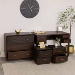 Melody Maison Dark Wood Chest Of 3 Drawers, Dressing Table & Pair Of Bedside Tables - Kingsley Range - thumbnail 2