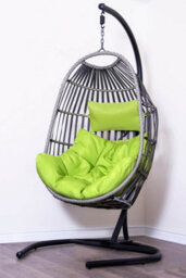 Sh&g Hanging Egg Chair - Basket Chair, Stand & Cushion Set - Grey Rattan & Steel With Lime Green Cushion - thumbnail 3