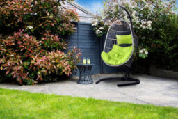 Sh&g Hanging Egg Chair - Basket Chair, Stand & Cushion Set - Grey Rattan & Steel With Lime Green Cushion - thumbnail 2