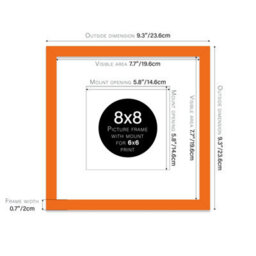 "8X8"" Orange Picture Frame - 8X8"" Square Frame With 6X6"" Mount For 8X8""/6X6"" Pictures Moderrn Style Thin Edge, 1 Pack" - thumbnail 2