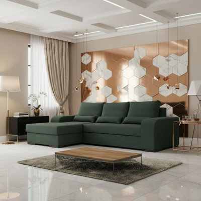 Virago Living Room Corner Sofa Bed Polyurethane Foam Wave Spring Wooden Legs Loose Cushions 285X165X90Cm Green Left - image 1