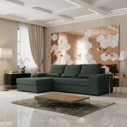 Virago Living Room Corner Sofa Bed Polyurethane Foam Wave Spring Wooden Legs Loose Cushions 285X165X90Cm Green Left - thumbnail 1