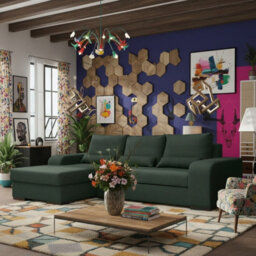 Virago Living Room Corner Sofa Bed Polyurethane Foam Wave Spring Wooden Legs Loose Cushions 285X165X90Cm Green Left - thumbnail 2