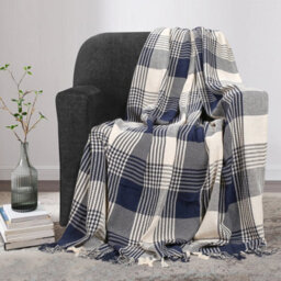 Ehc Premium Reversible 100% Cotton Large 150 X 200 Cm Tartan Throws For Sofa, Armchair Bedspread, Navy Blue - thumbnail 2