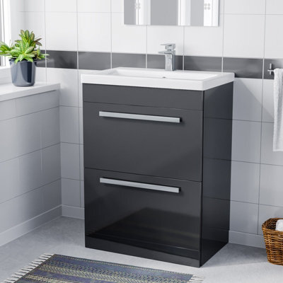 Nes Home Nanuya 600mm Floorstanding 2 Drawer Vanity Basin Unit Anthracite - image 1