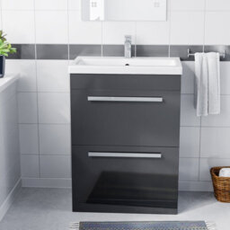 Nes Home Nanuya 600mm Floorstanding 2 Drawer Vanity Basin Unit Anthracite - thumbnail 2