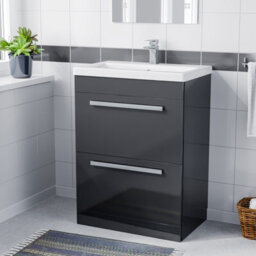 Nes Home Nanuya 600mm Floorstanding 2 Drawer Vanity Basin Unit Anthracite - thumbnail 1