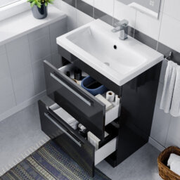 Nes Home Nanuya 600mm Floorstanding 2 Drawer Vanity Basin Unit Anthracite - thumbnail 5