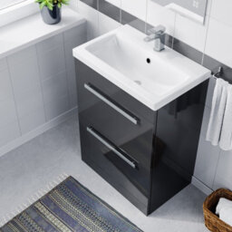 Nes Home Nanuya 600mm Floorstanding 2 Drawer Vanity Basin Unit Anthracite - thumbnail 4