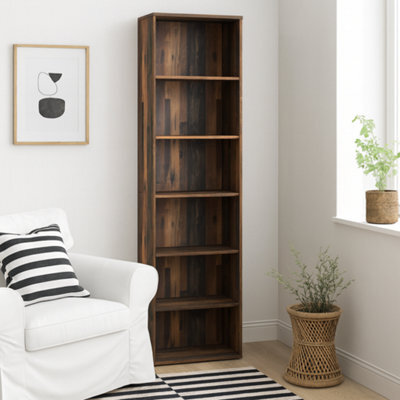 Wyld Haus Bucharest Narrow 5-Shelf Vintage Oak Wooden Bookcase 197.5Cm - image 1