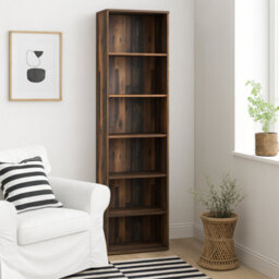 Wyld Haus Bucharest Narrow 5-Shelf Vintage Oak Wooden Bookcase 197.5Cm - thumbnail 1