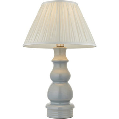 Loops Blue Grey Glaze & Satin Nickel Plate Table Lamp - Ivory Silk Fabric - 660mm Tall Light - image 1