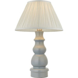 Loops Blue Grey Glaze & Satin Nickel Plate Table Lamp - Ivory Silk Fabric - 660mm Tall Light