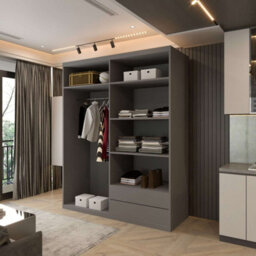 Sliding Wardrobes 4 u LTD Modern Panelled Sliding Mirror Wardrobe With Led Light & Door Trim Grey 150Cm - thumbnail 3