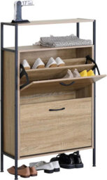Celino Shoe Cabinet With 2 Drawers, Pull Down Mdf Wooden Shoe Storage Shelves Organizer Cupboard Shoes Rack Cabinet Freestanding - thumbnail 3