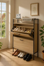 Celino Shoe Cabinet With 2 Drawers, Pull Down Mdf Wooden Shoe Storage Shelves Organizer Cupboard Shoes Rack Cabinet Freestanding - thumbnail 1