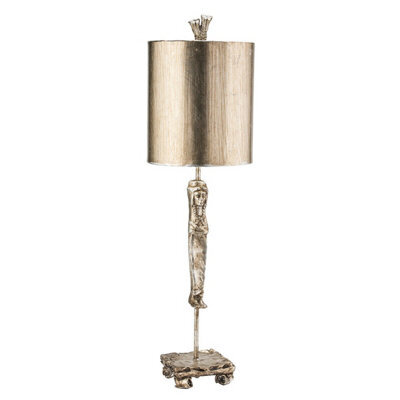 Elegant Aged Silver Table Lamp With Sculpted Metal Stem And Swivel Feet - image 1