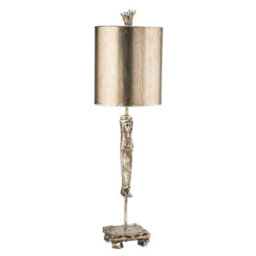 Elegant Aged Silver Table Lamp With Sculpted Metal Stem And Swivel Feet - thumbnail 1