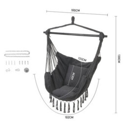 Breeins 100Cm W X 130Cm H Garden Hanging Canvas Hammock Swing Chair, Dark Grey - thumbnail 5