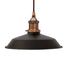 Matt Black Small Trinity Metal Painted Dome Pendant Light With Antique Copper Lamp Holder And Brown Twisted Cable - Se Home - thumbnail 1