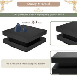 Abrihome Black Square High Gloss Coffee Table With Rotating Top, Tea Table With 16Olor Led Light, 70X70X36 Cm - thumbnail 4