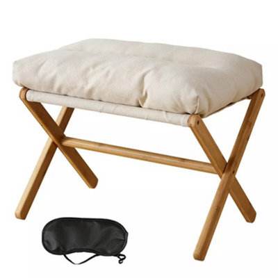 White Underdesk Footstool Chair Stool Rectangle Padded Rest Seat Pouffe Bamboo Legs - image 1