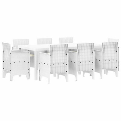 Berkfield Modern Garden Dining Set 9 Pcs White Polt Rattan
