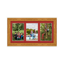 AK Frames 40X20Cm Oak Classic Multi Photo Frame With Crimson Mount - Holds 3 Apertures (3X) 6X4 Photos