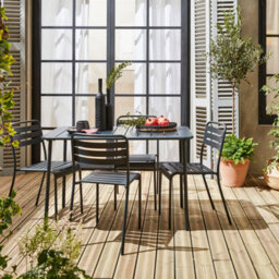 Sweeek - 4-Seater Rectangular Steel Garden Table With 4 Chairs Amelia Anthracite 120X70X72.5 Cm