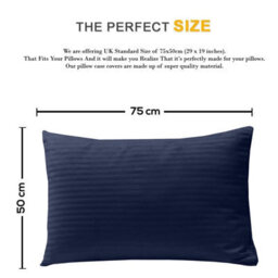 Bedlooms Navy Satin Stripe Pillowcase 2 Pair - Soft Touch Striped Pillow Covers Skin Friendly Pillowcase Bedding Set 50X75 Cm - thumbnail 3