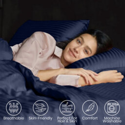 Bedlooms Navy Satin Stripe Pillowcase 2 Pair - Soft Touch Striped Pillow Covers Skin Friendly Pillowcase Bedding Set 50X75 Cm - thumbnail 4
