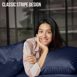 Bedlooms Navy Satin Stripe Pillowcase 2 Pair - Soft Touch Striped Pillow Covers Skin Friendly Pillowcase Bedding Set 50X75 Cm - thumbnail 6
