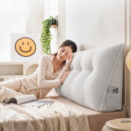 Thehotsale Off-White Triangular Teddy Fleece Headboard Cushion, 180Cm X 20Cm X 50Cm - thumbnail 2